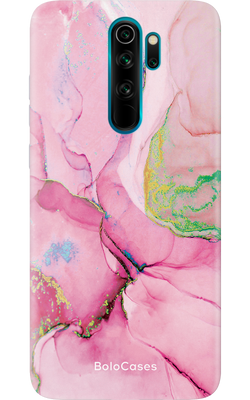 Чехол для Xiaomi Мрамор розовый с зелеными разводами 23552 фото