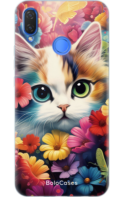 Чехол для Huawei Очаровательный котик в цветах 28020 фото