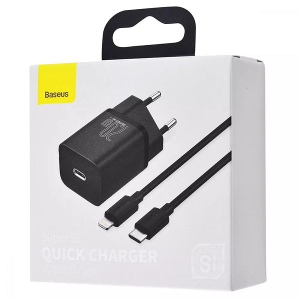 СЗУ Baseus Super Silicone PD Charger 20W (1Type-C) + With Cable Type-C to Lightning Black 31433 фото