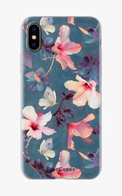 Чехол для iPhone Нежные гибискусы на темном фоне 25850 фото