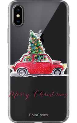 Чохол для iPhone Червоний автомобіль з ялинкою 32159 фото