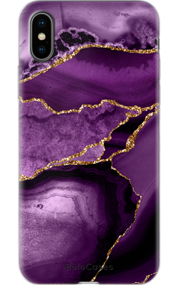 Чехол для iPhone Мрамор фиолетовый с золотыми трещинами 30262 фото