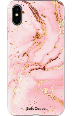 Чехол для iPhone Мрамор розовый с золотом 32350 фото
