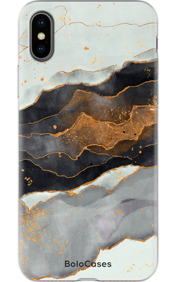 Чехол для iPhone Мрамор серо-черный с золотым напылением 32347 фото