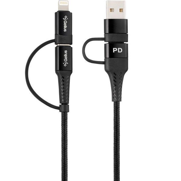 USB Cable Gelius Pro Unimog 2 GP-UC106 4in1 (USB-AType to Type-CLightning) PD Black (18W) 31317 фото