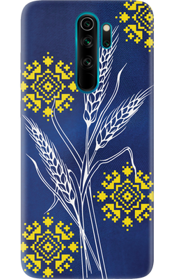 Чехол для Xiaomi Белые колосья и вышивка на синем фоне. 42686 фото