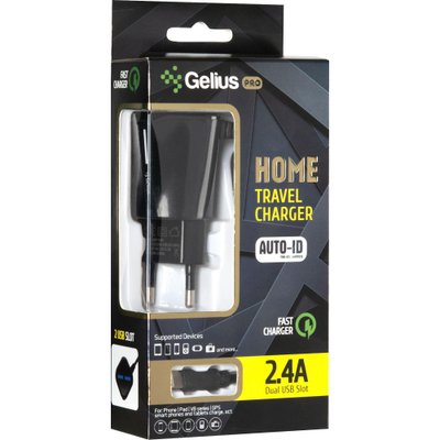 СЗУ Gelius Pro Edition Auto ID 2USB + Cable iPhone 8 2.4A Black (12 мес) 31443 фото